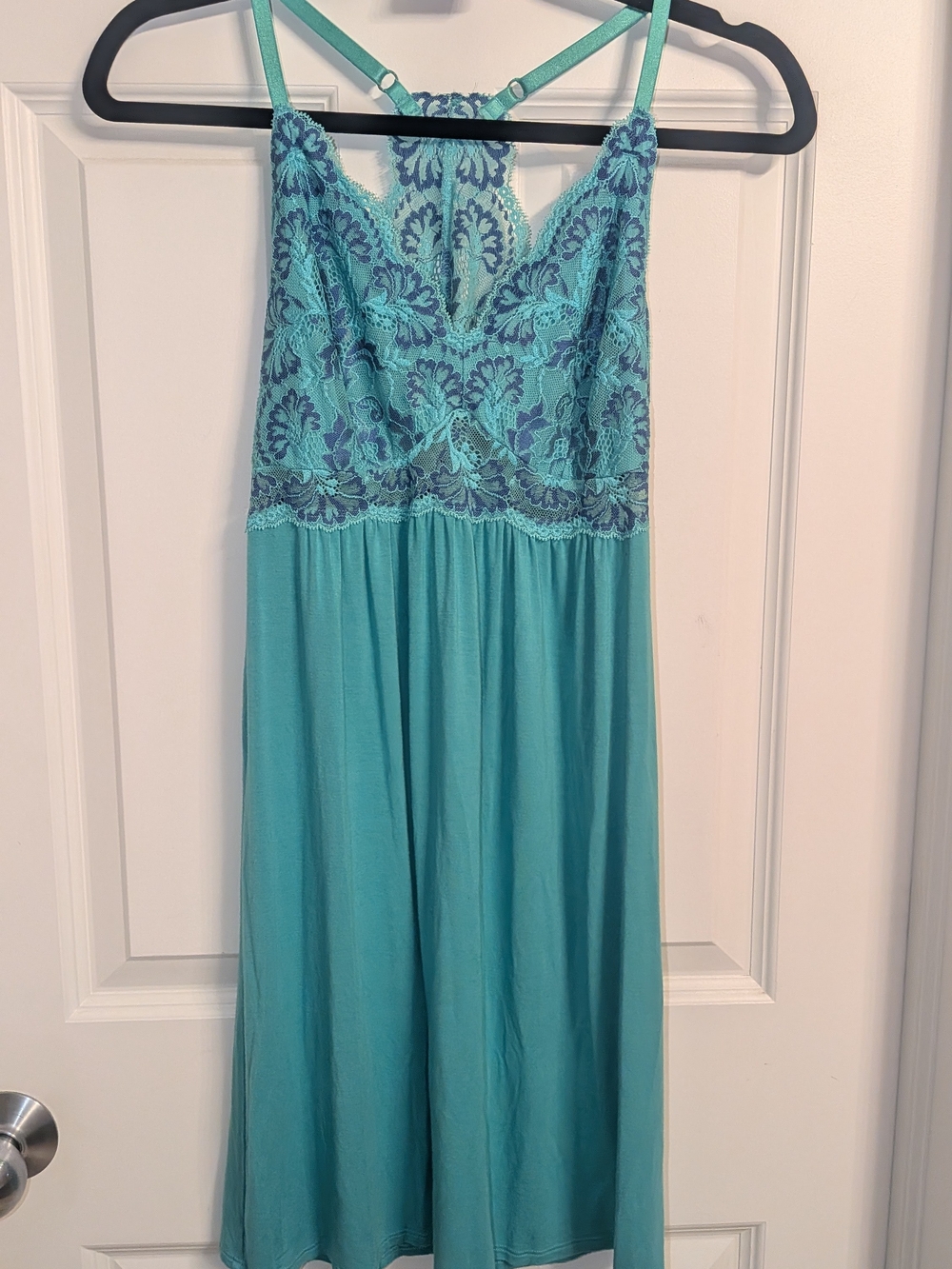 Soma Teal Lace-Accent Midi Slip Dress Chemise